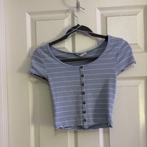 Pink Rose Light Blue Striped Crop Top